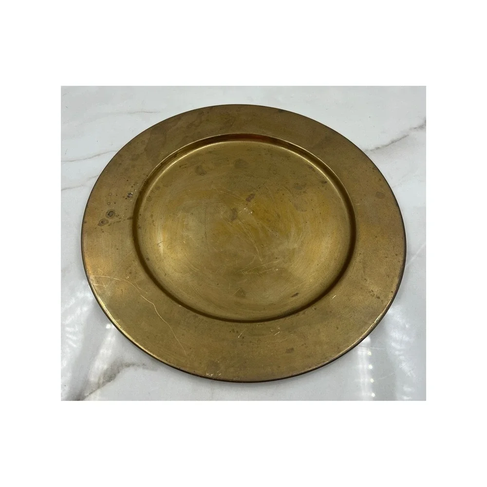Vintage Solid Brass Charger Plate 12 Inch Made in India Decorative Tray Patina